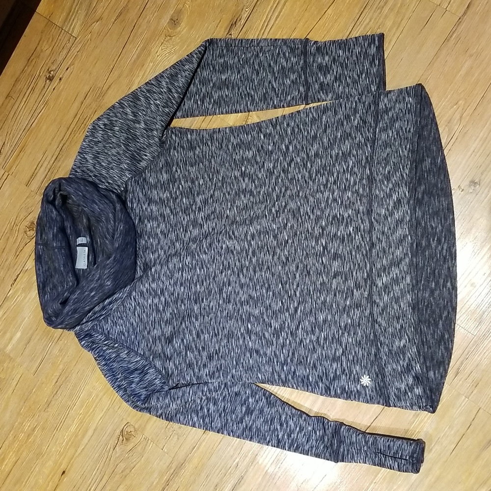 Athleta turtleneck space dye black sweatshirt NWOTS sz L w/thumbholes on sleeves